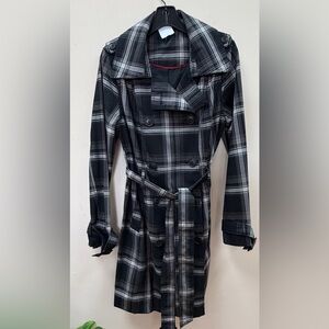Merona Black and Gray Plaid Trench Coat